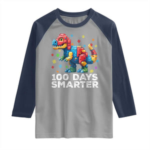 Dinosaur 100 Days Smarter Raglan Shirt Building Bricks Dinosaur 100th Day Kids TS10 Sport Gray Navy Print Your Wear