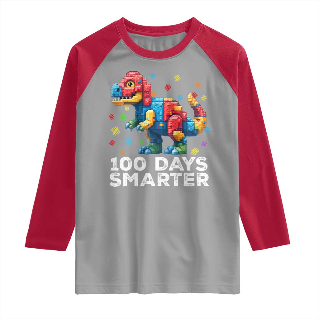 Dinosaur 100 Days Smarter Raglan Shirt Building Bricks Dinosaur 100th Day Kids TS10 Sport Gray Red Print Your Wear