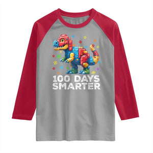 Dinosaur 100 Days Smarter Raglan Shirt Building Bricks Dinosaur 100th Day Kids TS10 Sport Gray Red Print Your Wear