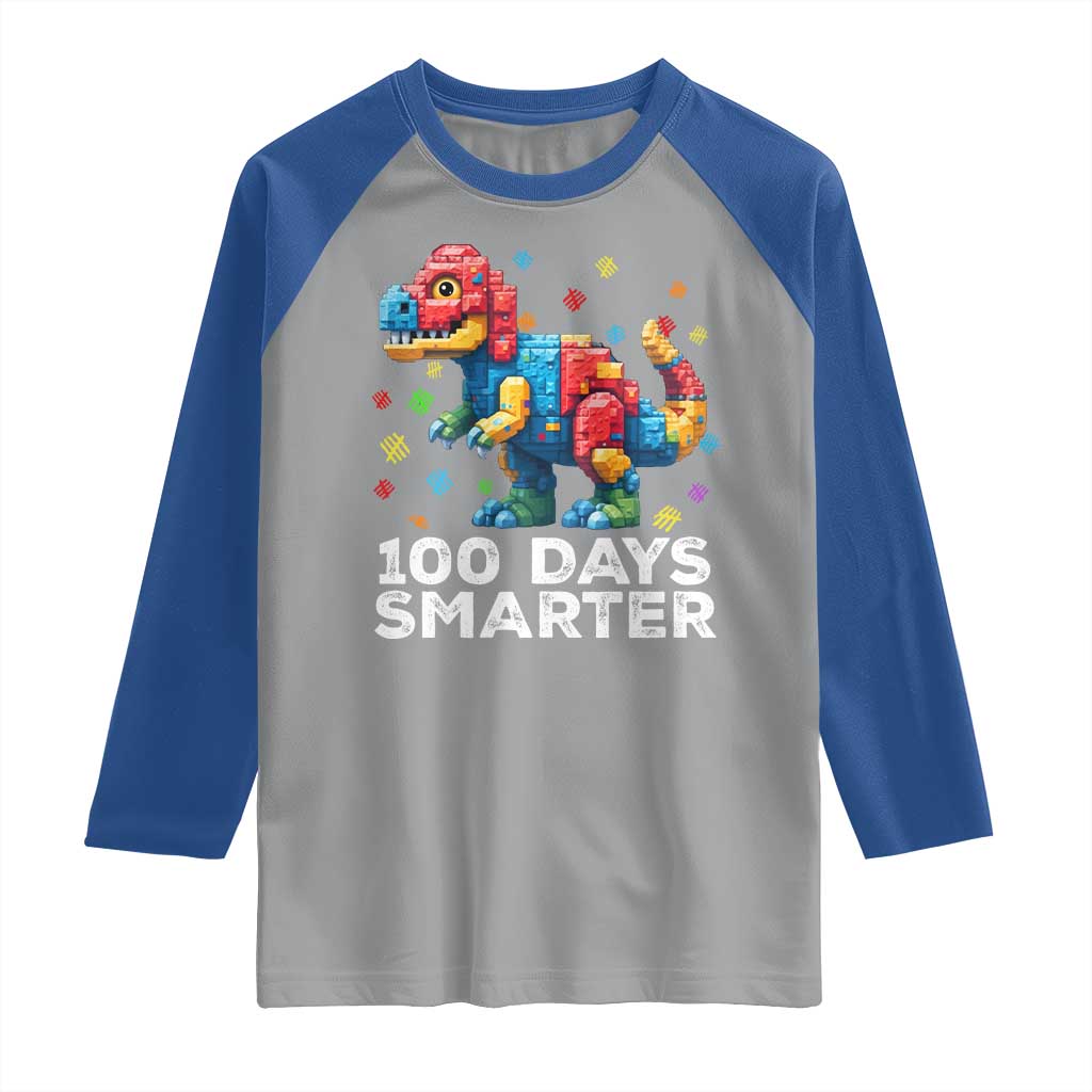 Dinosaur 100 Days Smarter Raglan Shirt Building Bricks Dinosaur 100th Day Kids TS10 Sport Gray Royal Print Your Wear