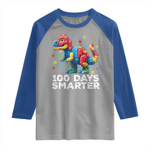 Dinosaur 100 Days Smarter Raglan Shirt Building Bricks Dinosaur 100th Day Kids TS10 Sport Gray Royal Print Your Wear