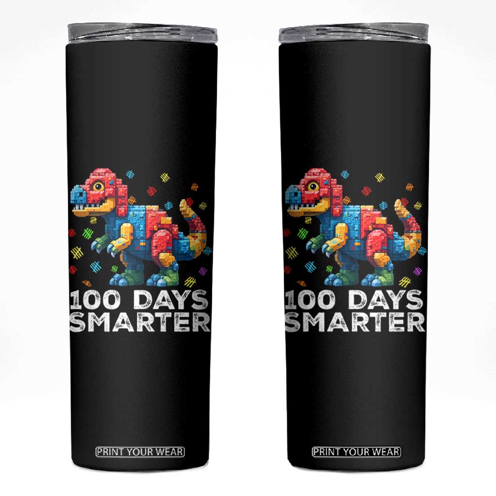 Dinosaur 100 Days Smarter Skinny Tumbler Building Bricks Dinosaur 100th Day Kids TS10 Black Print Your Wear