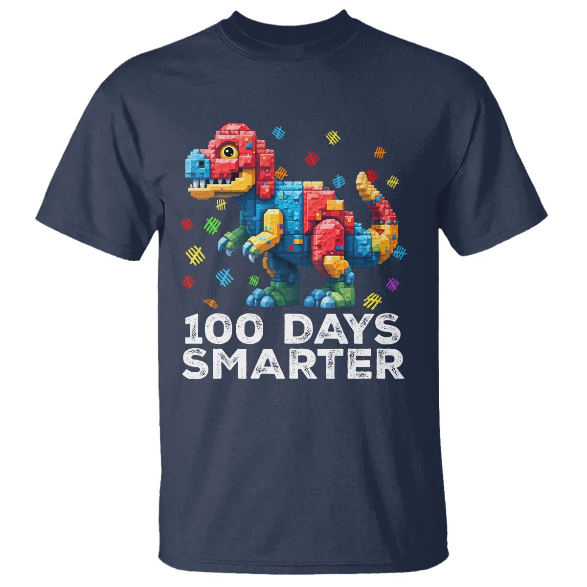 Dinosaur 100 Days Smarter T Shirt Building Bricks Dinosaur 100th Day Kids TS10 Navy Print Your Wear