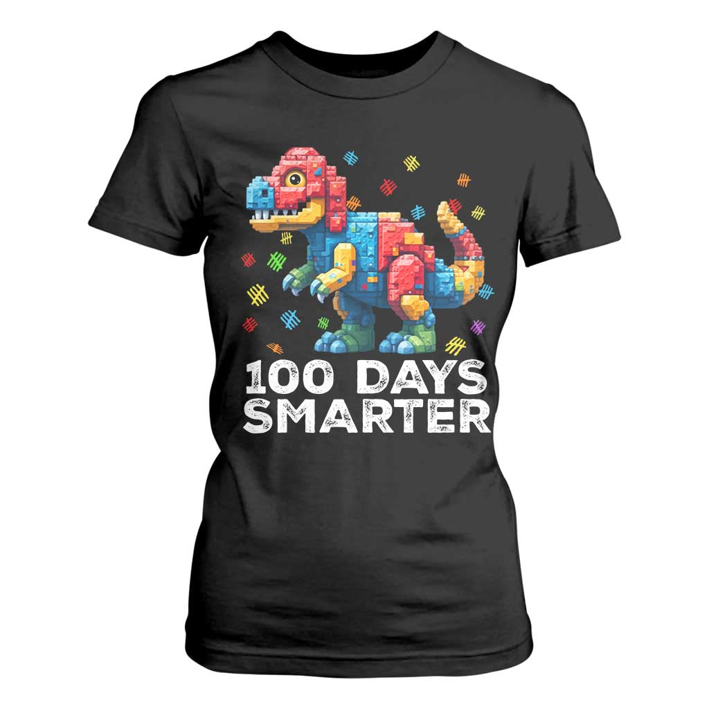 Dinosaur 100 Days Smarter T Shirt For Women Building Bricks Dinosaur 100th Day Kids TS10 Black Print Your Wear