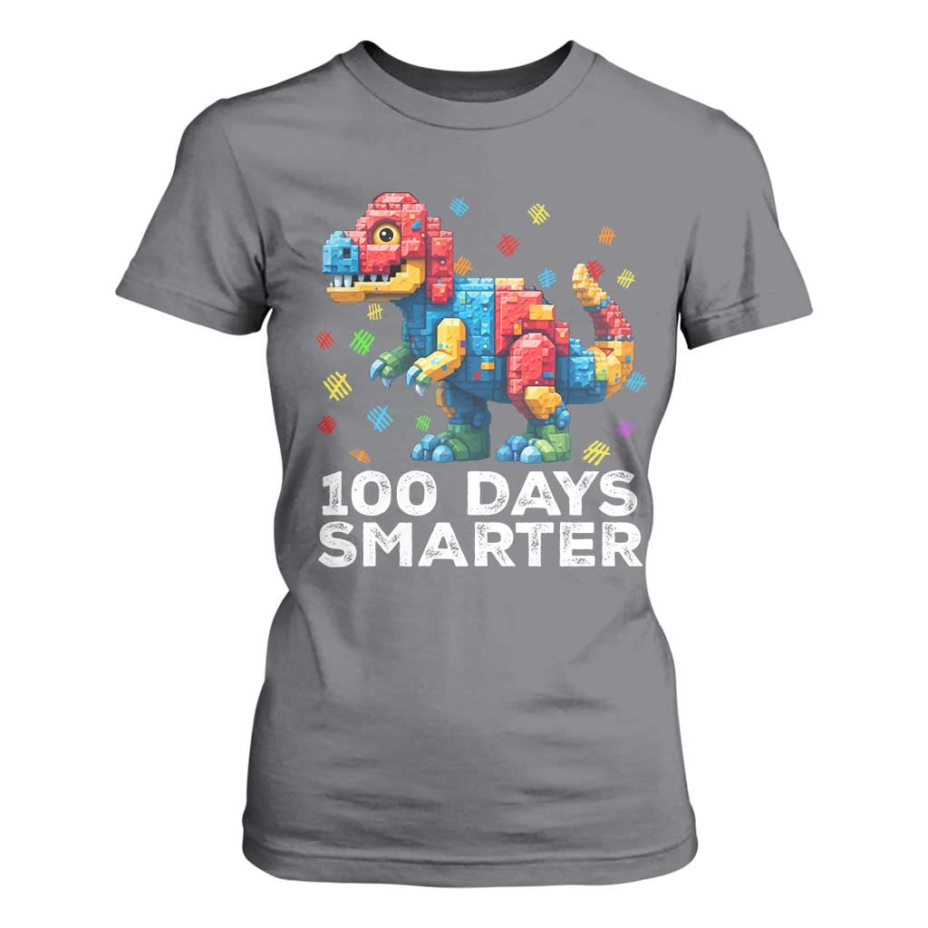 Dinosaur 100 Days Smarter T Shirt For Women Building Bricks Dinosaur 100th Day Kids TS10 Charcoal Print Your Wear
