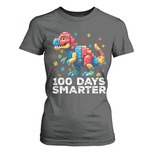 Dinosaur 100 Days Smarter T Shirt For Women Building Bricks Dinosaur 100th Day Kids TS10 Dark Heather Print Your Wear