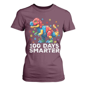 Dinosaur 100 Days Smarter T Shirt For Women Building Bricks Dinosaur 100th Day Kids TS10 Maroon Print Your Wear