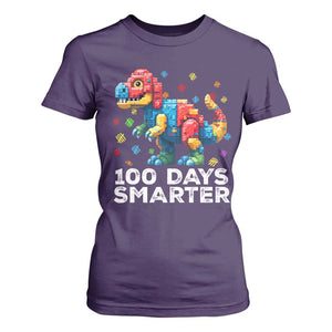 Dinosaur 100 Days Smarter T Shirt For Women Building Bricks Dinosaur 100th Day Kids TS10 Purple Print Your Wear