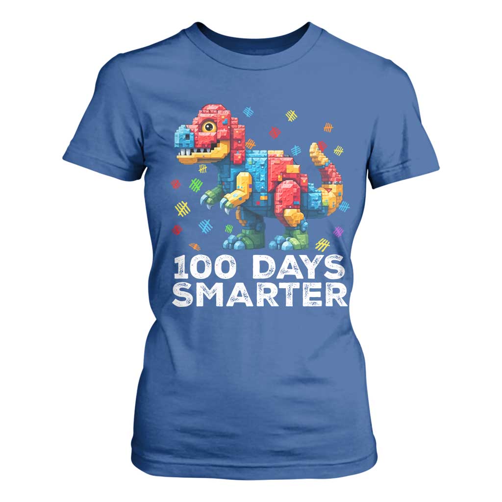 Dinosaur 100 Days Smarter T Shirt For Women Building Bricks Dinosaur 100th Day Kids TS10 Royal Blue Print Your Wear