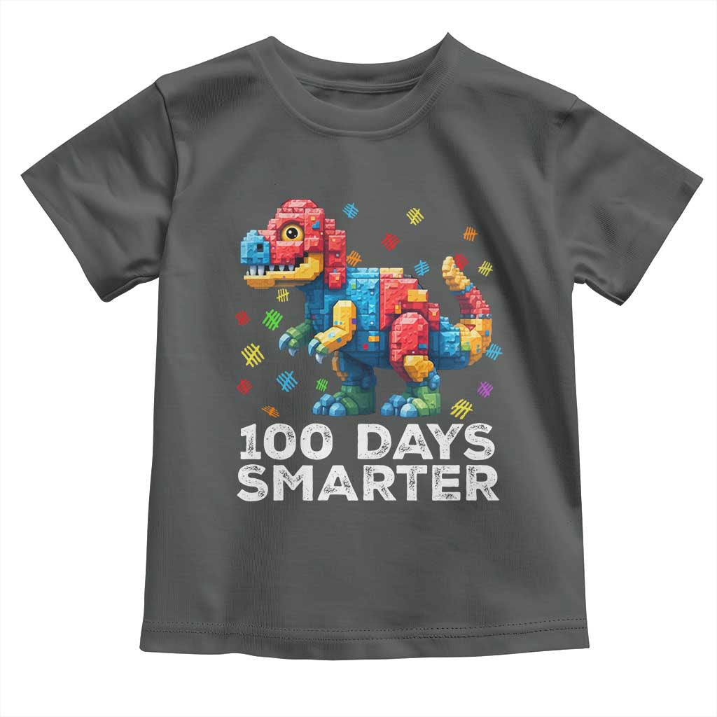 Dinosaur 100 Days Smarter Toddler T Shirt Building Bricks Dinosaur 100th Day Kids TS10 Dark Heather Print Your Wear