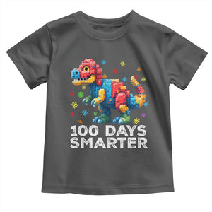 Dinosaur 100 Days Smarter Toddler T Shirt Building Bricks Dinosaur 100th Day Kids TS10 Dark Heather Print Your Wear
