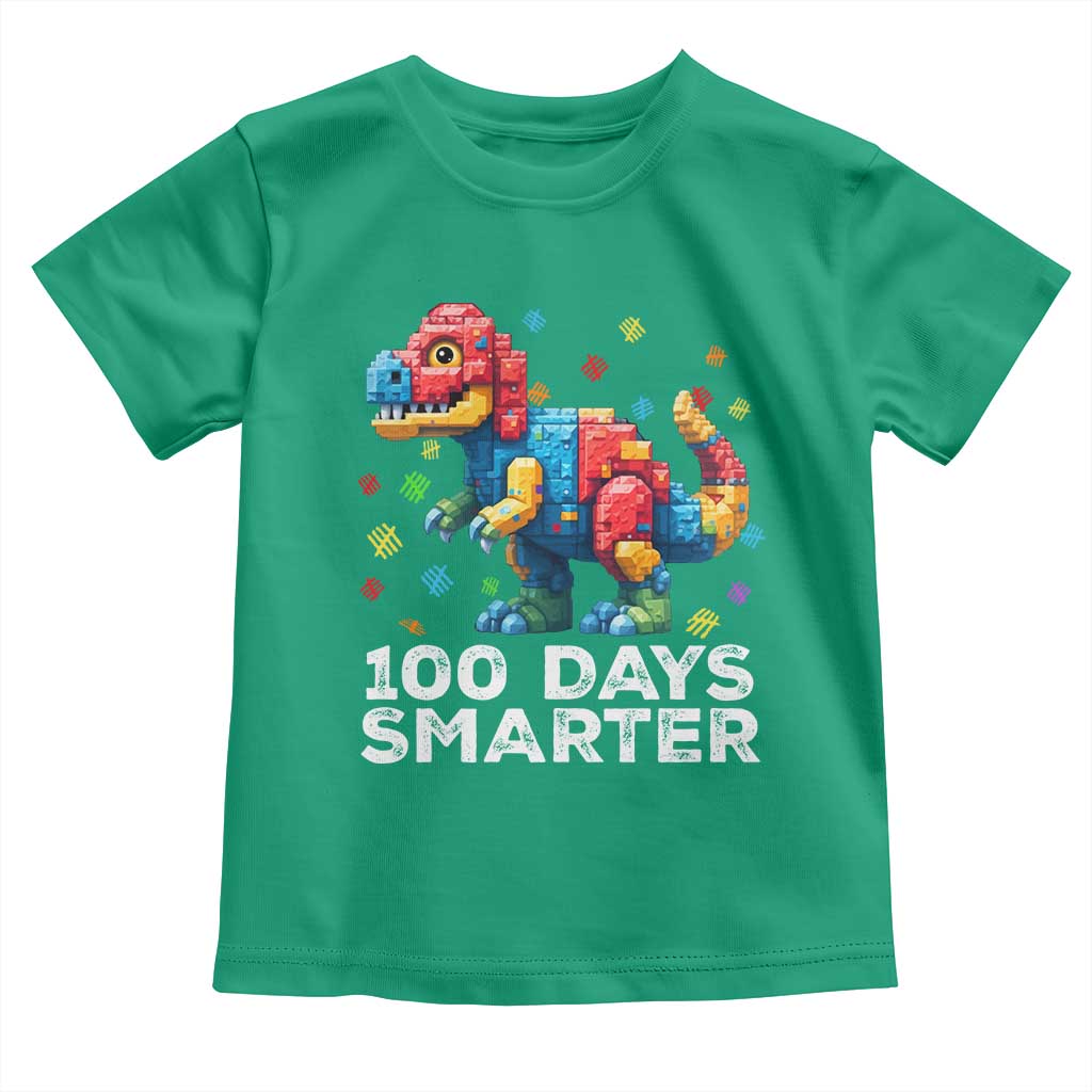 Dinosaur 100 Days Smarter Toddler T Shirt Building Bricks Dinosaur 100th Day Kids TS10 Irish Green Print Your Wear