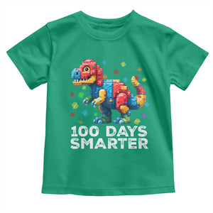 Dinosaur 100 Days Smarter Toddler T Shirt Building Bricks Dinosaur 100th Day Kids TS10 Irish Green Print Your Wear