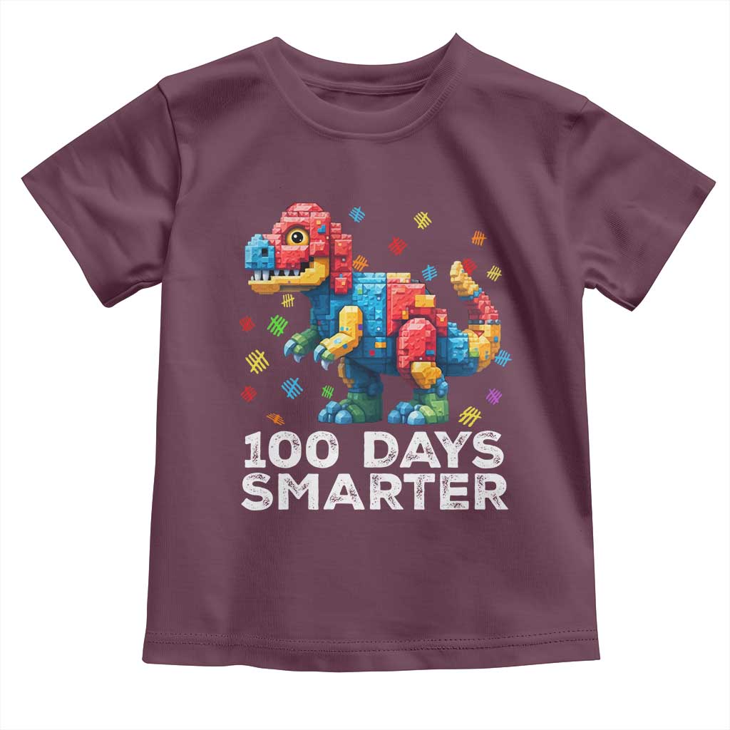 Dinosaur 100 Days Smarter Toddler T Shirt Building Bricks Dinosaur 100th Day Kids TS10 Maroon Print Your Wear