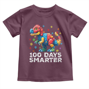 Dinosaur 100 Days Smarter Toddler T Shirt Building Bricks Dinosaur 100th Day Kids TS10 Maroon Print Your Wear