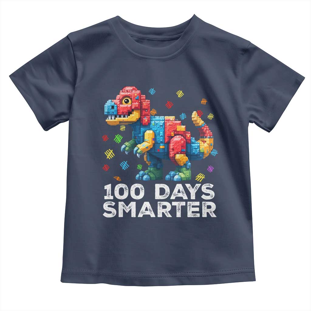 Dinosaur 100 Days Smarter Toddler T Shirt Building Bricks Dinosaur 100th Day Kids TS10 Navy Print Your Wear