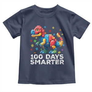 Dinosaur 100 Days Smarter Toddler T Shirt Building Bricks Dinosaur 100th Day Kids TS10 Navy Print Your Wear