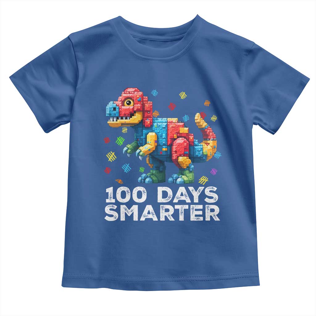 Dinosaur 100 Days Smarter Toddler T Shirt Building Bricks Dinosaur 100th Day Kids TS10 Royal Blue Print Your Wear