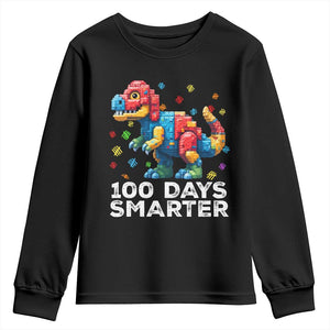 Dinosaur 100 Days Smarter Youth Sweatshirt Building Bricks Dinosaur 100th Day Kids TS10 Black Print Your Wear