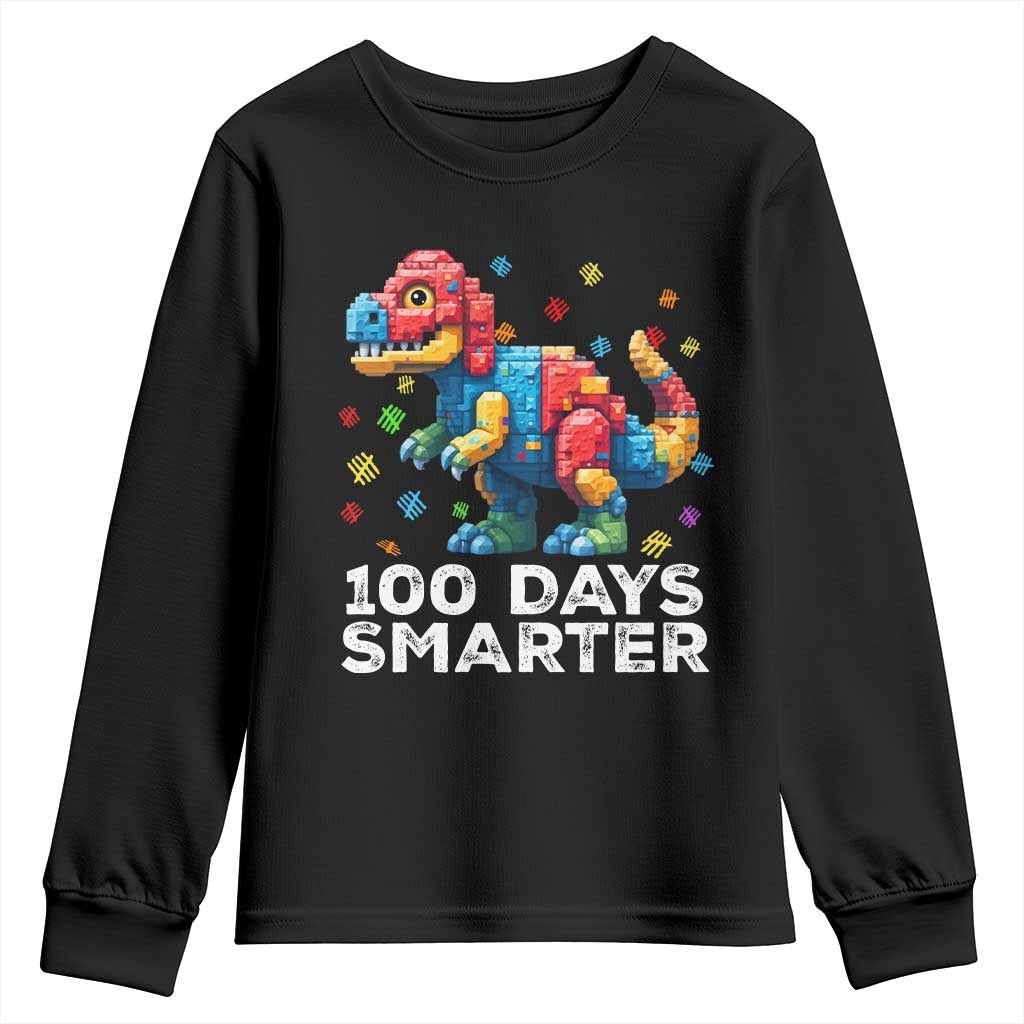 Dinosaur 100 Days Smarter Youth Sweatshirt Building Bricks Dinosaur 100th Day Kids TS10 Black Print Your Wear