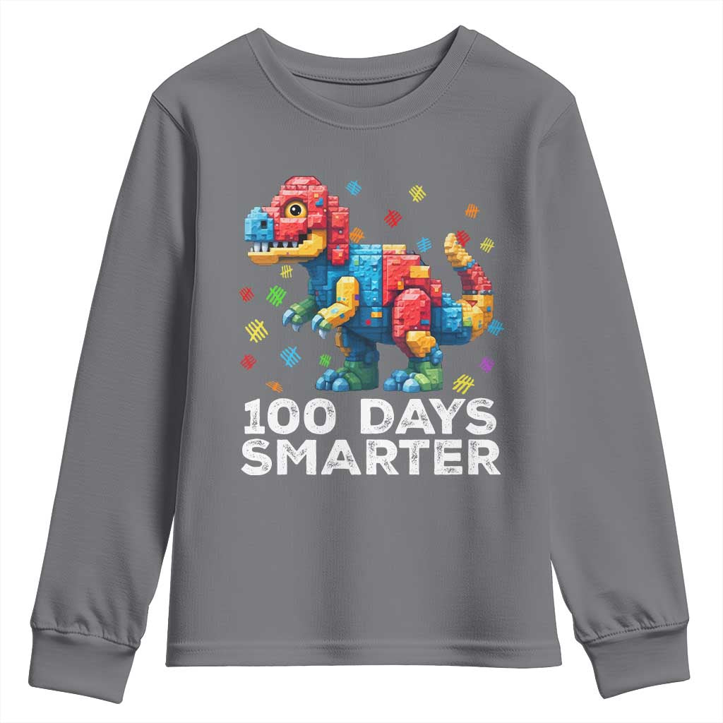 Dinosaur 100 Days Smarter Youth Sweatshirt Building Bricks Dinosaur 100th Day Kids TS10 Charcoal Print Your Wear
