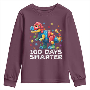 Dinosaur 100 Days Smarter Youth Sweatshirt Building Bricks Dinosaur 100th Day Kids TS10 Maroon Print Your Wear