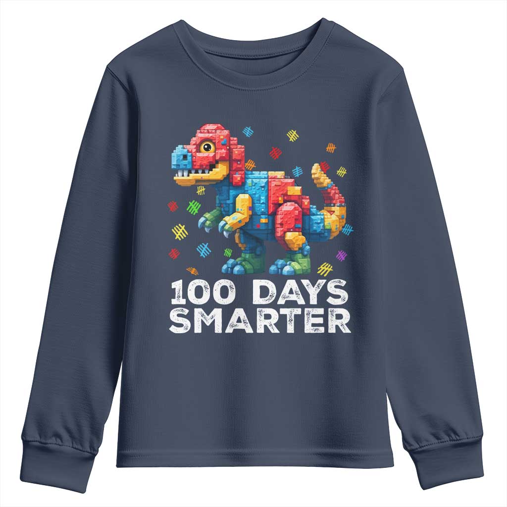 Dinosaur 100 Days Smarter Youth Sweatshirt Building Bricks Dinosaur 100th Day Kids TS10 Navy Print Your Wear