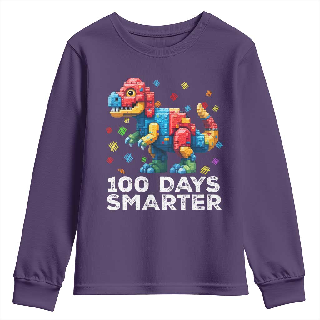 Dinosaur 100 Days Smarter Youth Sweatshirt Building Bricks Dinosaur 100th Day Kids TS10 Purple Print Your Wear