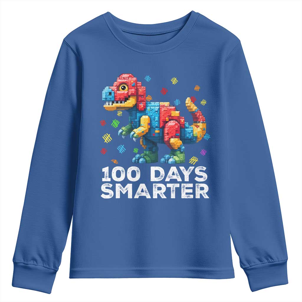 Dinosaur 100 Days Smarter Youth Sweatshirt Building Bricks Dinosaur 100th Day Kids TS10 Royal Blue Print Your Wear