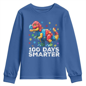 Dinosaur 100 Days Smarter Youth Sweatshirt Building Bricks Dinosaur 100th Day Kids TS10 Royal Blue Print Your Wear