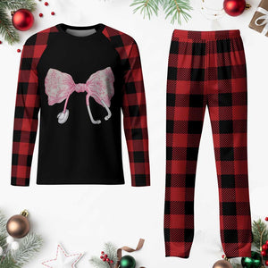 Pink Coquette Nurse Plaid Pajama Set Toile de Jouy Stethoscope Bow TS10 Buffalo Plaid Print Your Wear