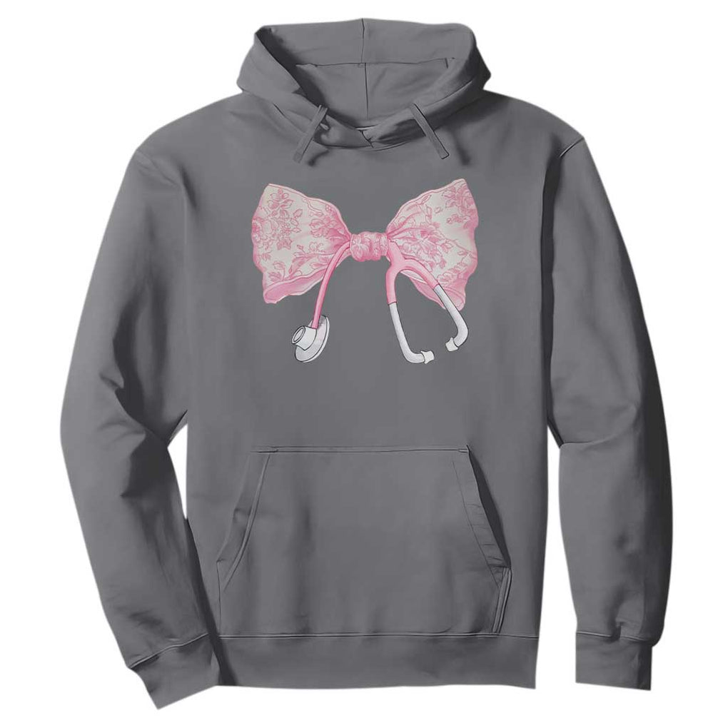 Pink Coquette Nurse Hoodie Toile de Jouy Stethoscope Bow TS10 Charcoal Print Your Wear