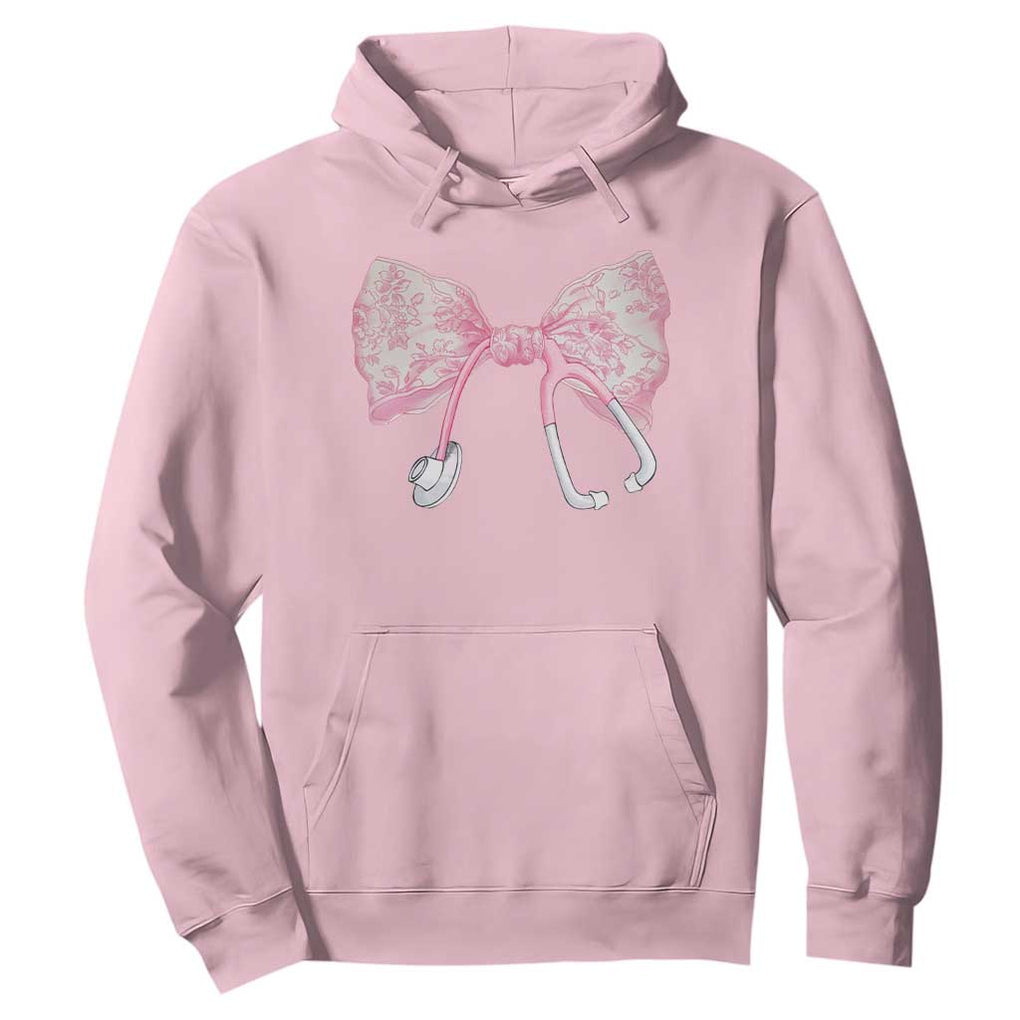 Pink Coquette Nurse Hoodie Toile de Jouy Stethoscope Bow TS10 Light Pink Print Your Wear