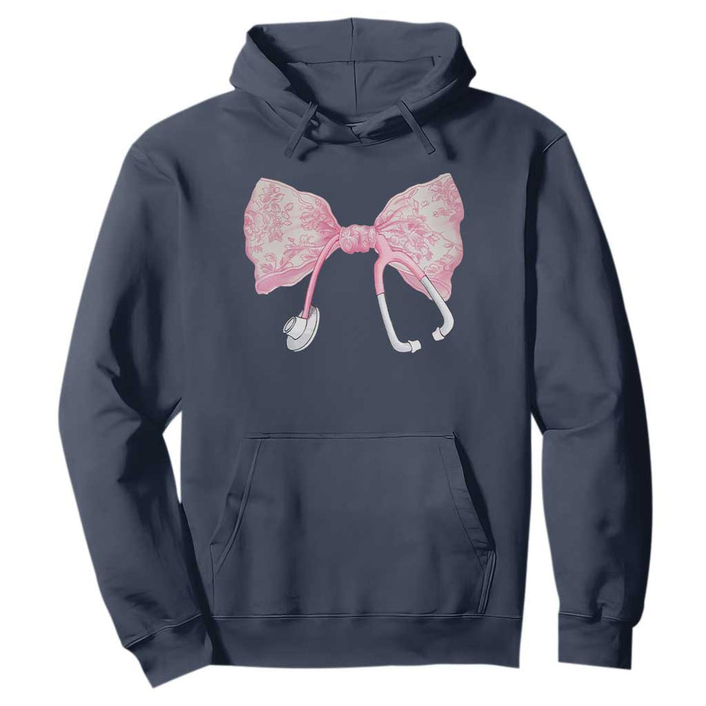 Pink Coquette Nurse Hoodie Toile de Jouy Stethoscope Bow TS10 Navy Print Your Wear