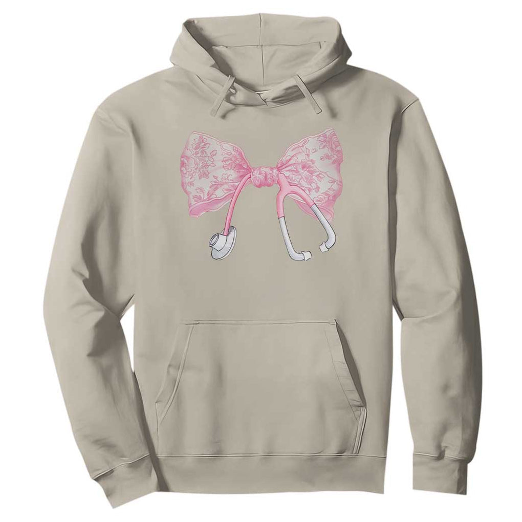 Pink Coquette Nurse Hoodie Toile de Jouy Stethoscope Bow TS10 Sand Print Your Wear
