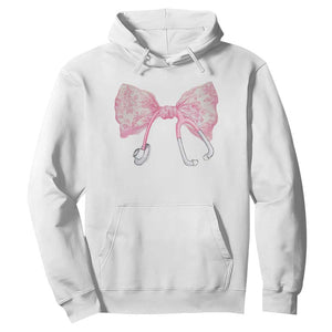 Pink Coquette Nurse Hoodie Toile de Jouy Stethoscope Bow TS10 White Print Your Wear