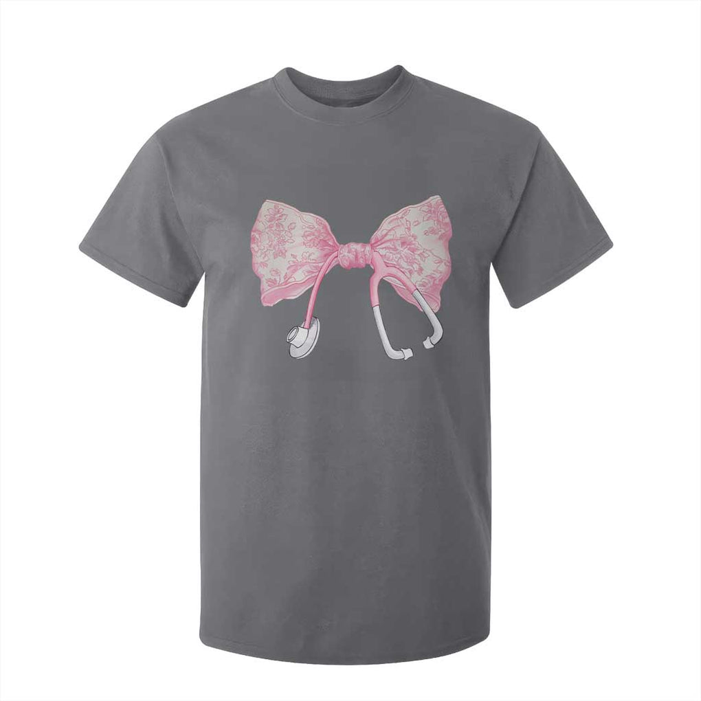 Pink Coquette Nurse T Shirt For Kid Toile de Jouy Stethoscope Bow TS10 Charcoal Print Your Wear