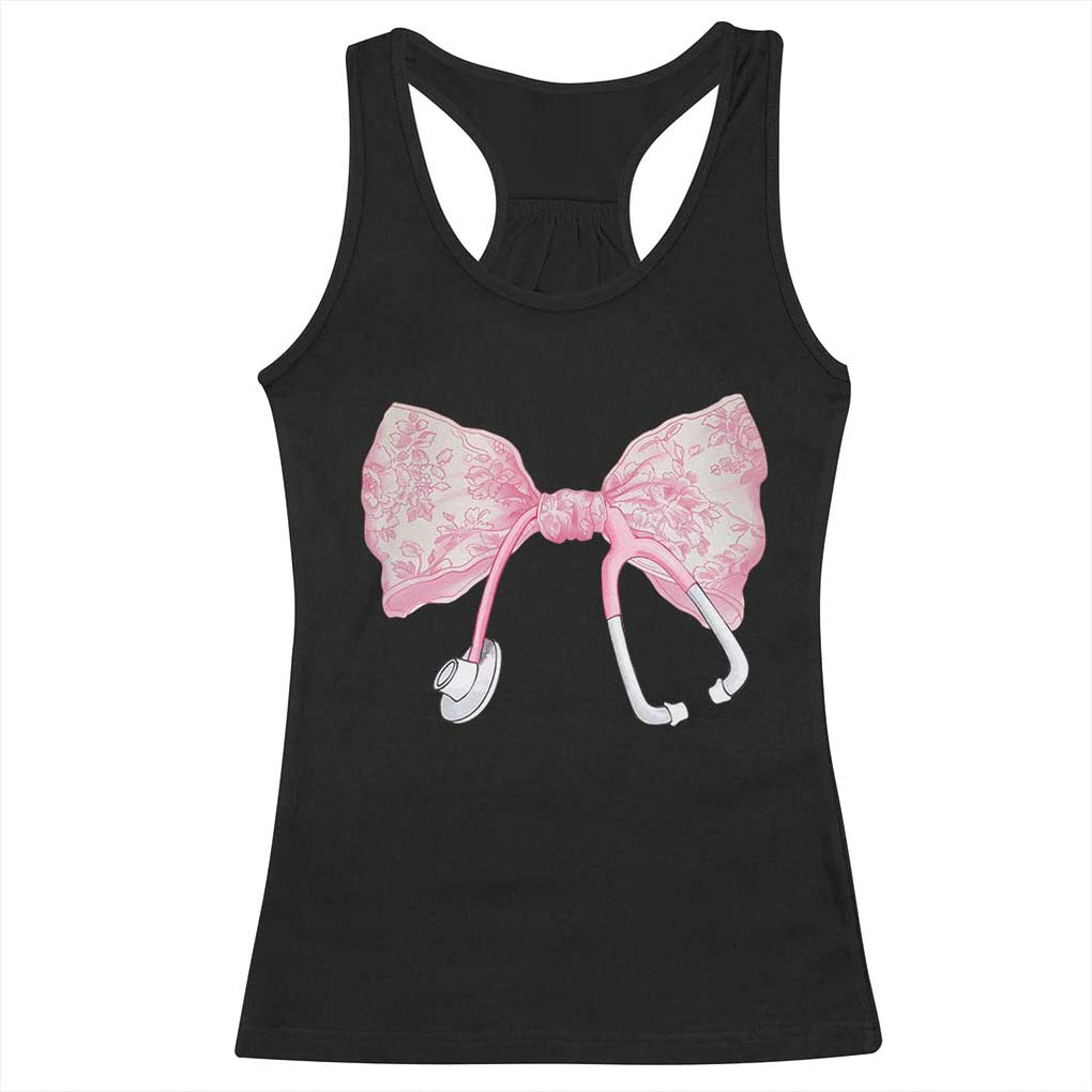 Pink Coquette Nurse Racerback Tank Top Toile de Jouy Stethoscope Bow TS10 Black Print Your Wear