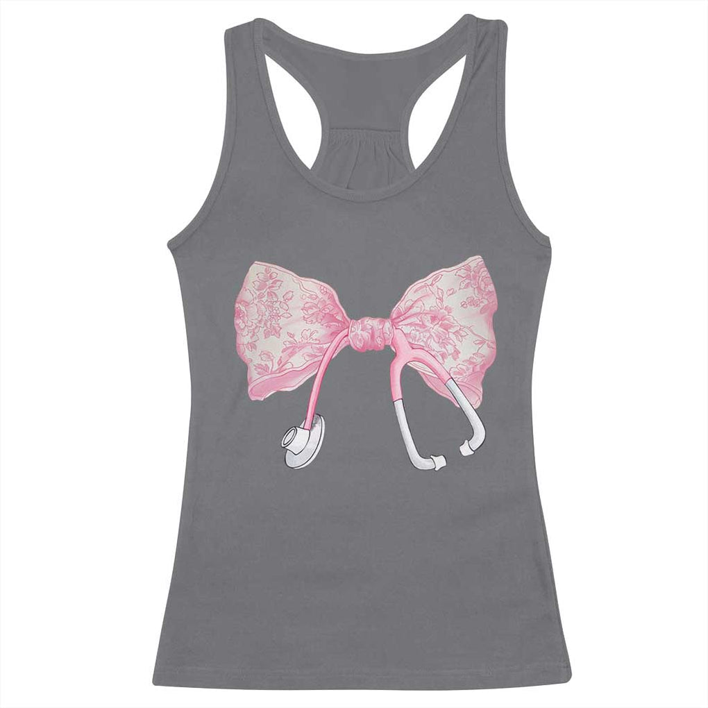 Pink Coquette Nurse Racerback Tank Top Toile de Jouy Stethoscope Bow TS10 Charcoal Print Your Wear