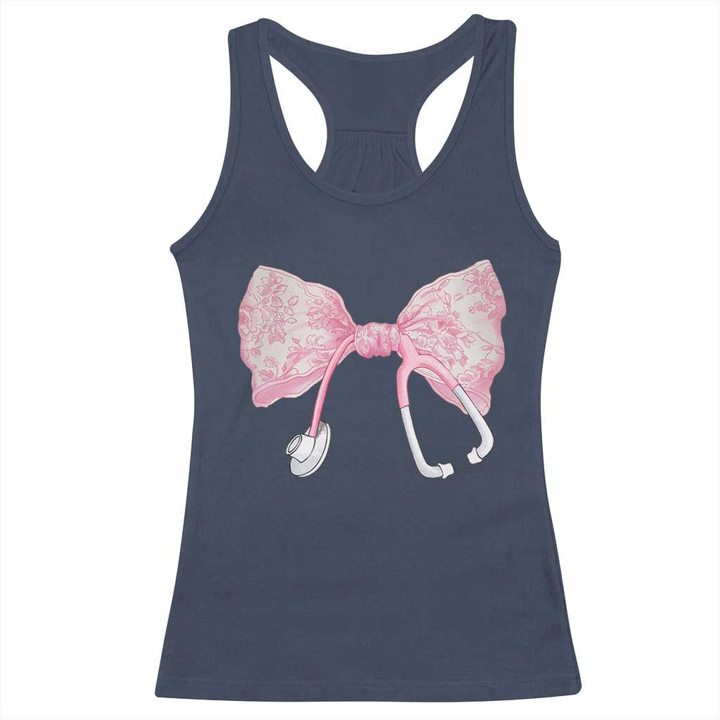 Pink Coquette Nurse Racerback Tank Top Toile de Jouy Stethoscope Bow TS10 Navy Print Your Wear