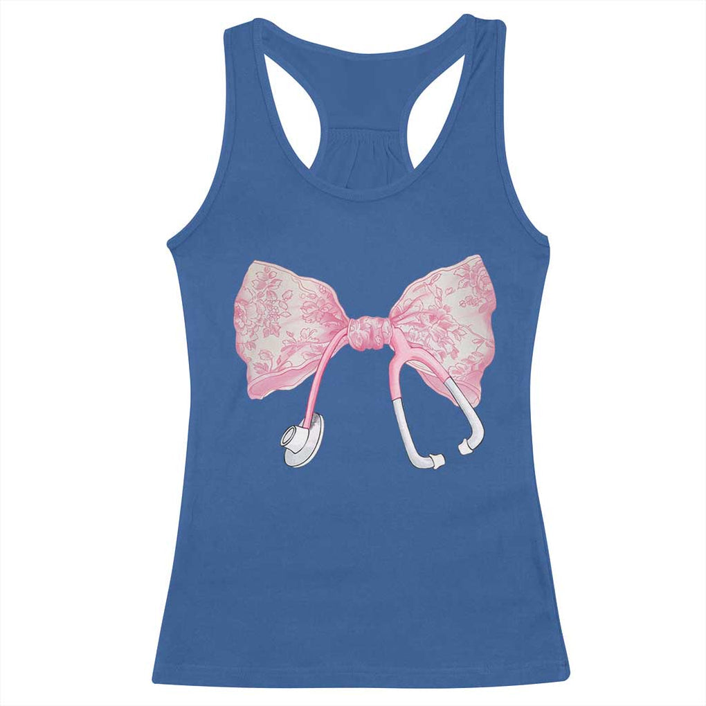 Pink Coquette Nurse Racerback Tank Top Toile de Jouy Stethoscope Bow TS10 Royal Blue Print Your Wear