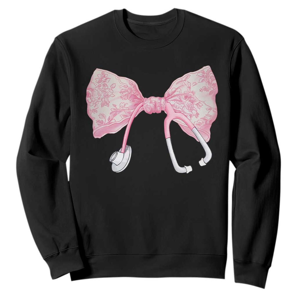Pink Coquette Nurse Sweatshirt Toile de Jouy Stethoscope Bow TS10 Black Print Your Wear