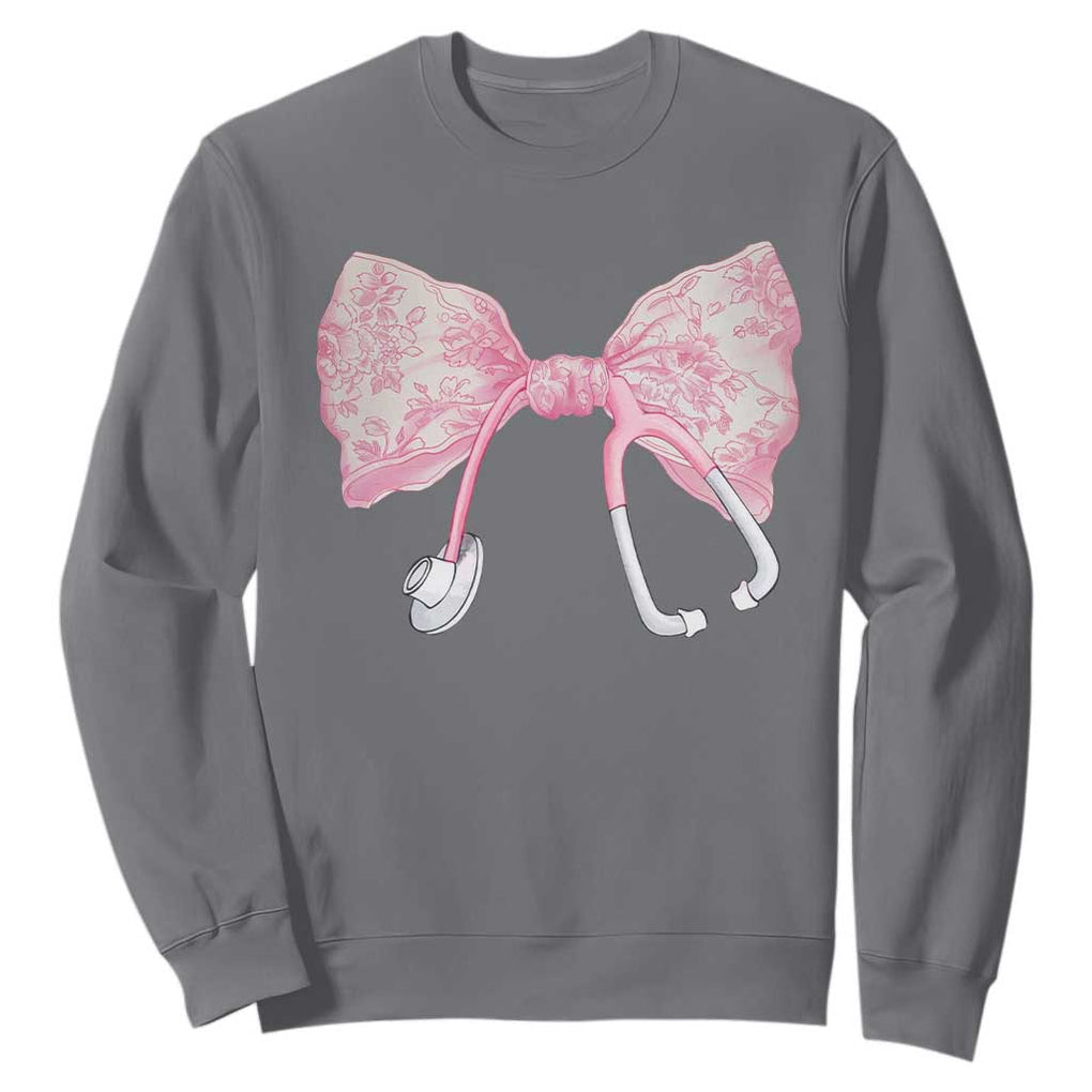 Pink Coquette Nurse Sweatshirt Toile de Jouy Stethoscope Bow TS10 Charcoal Print Your Wear