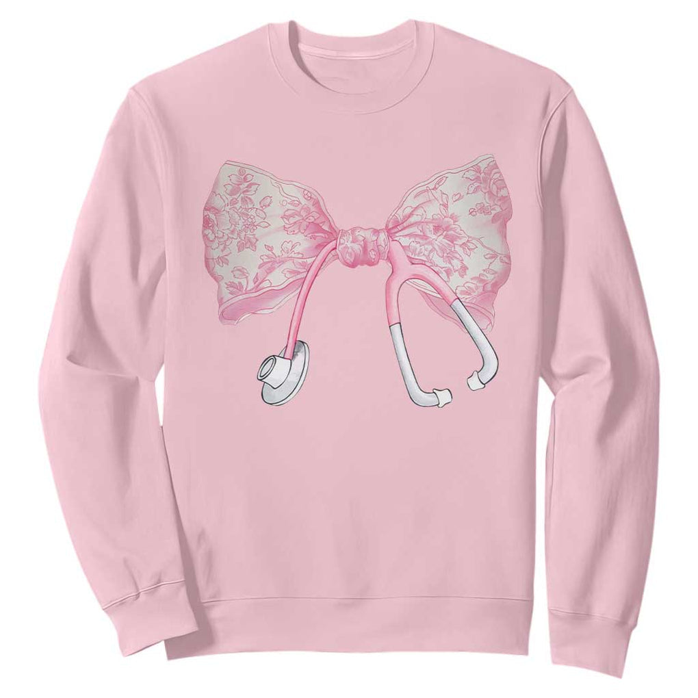 Pink Coquette Nurse Sweatshirt Toile de Jouy Stethoscope Bow TS10 Light Pink Print Your Wear