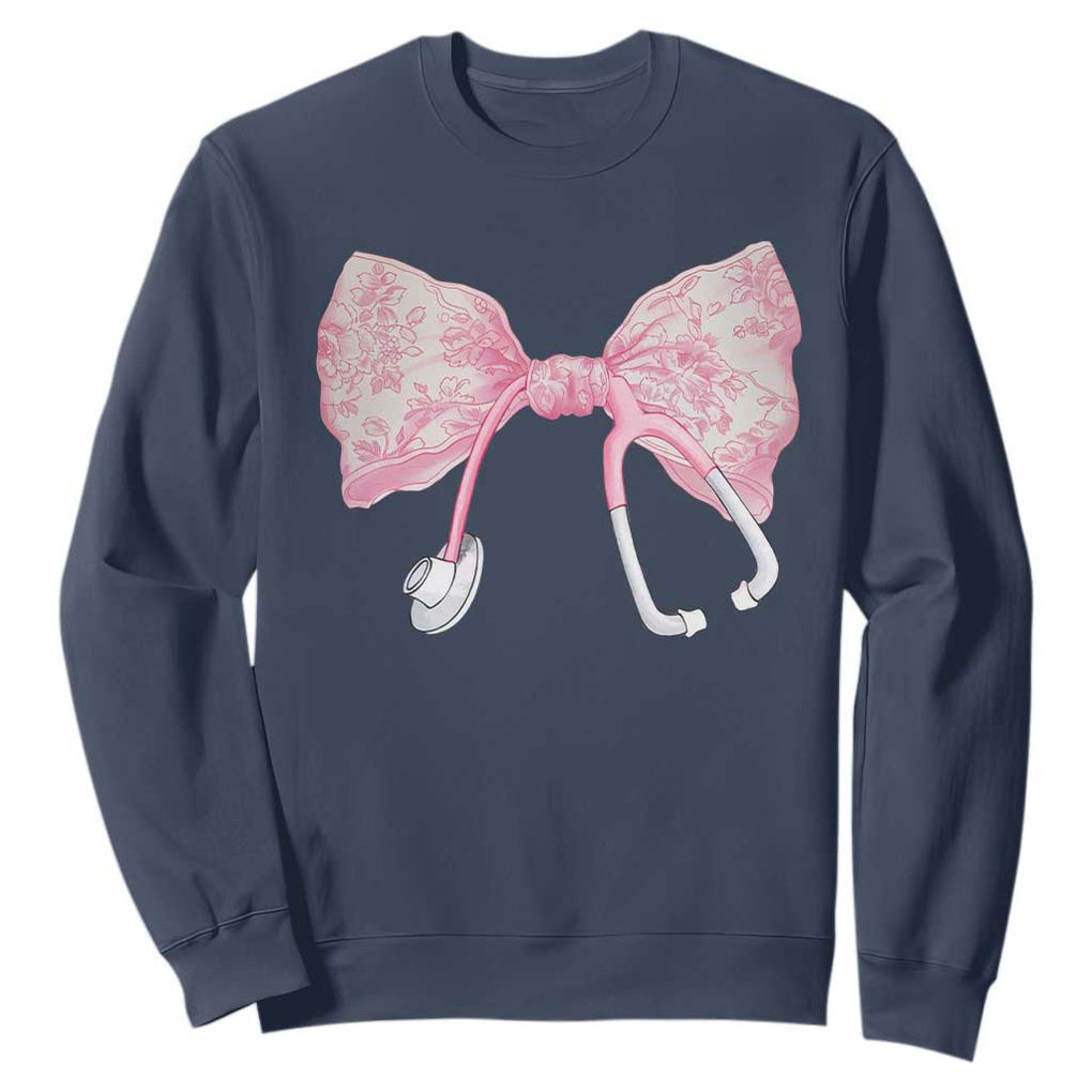 Pink Coquette Nurse Sweatshirt Toile de Jouy Stethoscope Bow TS10 Navy Print Your Wear