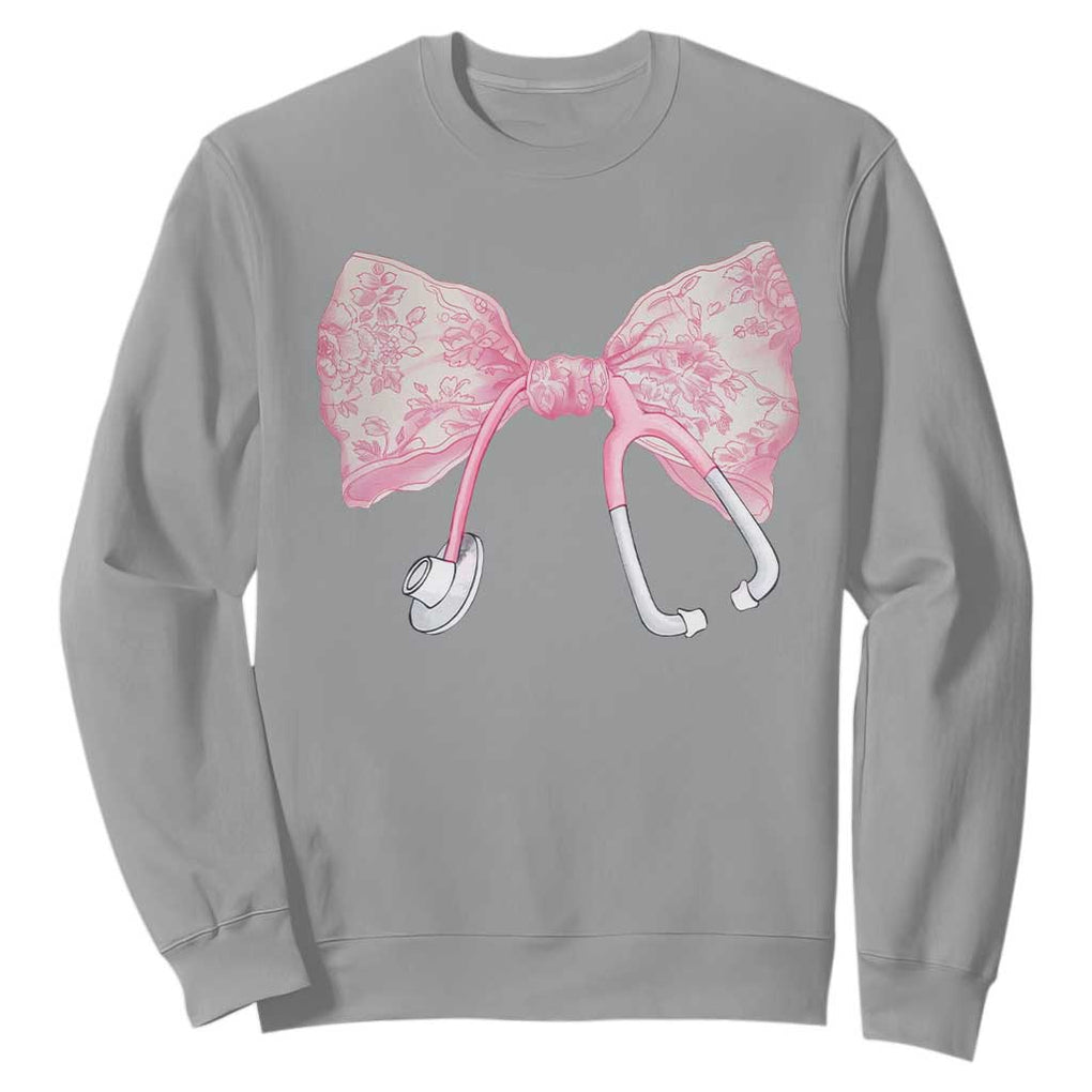 Pink Coquette Nurse Sweatshirt Toile de Jouy Stethoscope Bow TS10 Sport Gray Print Your Wear