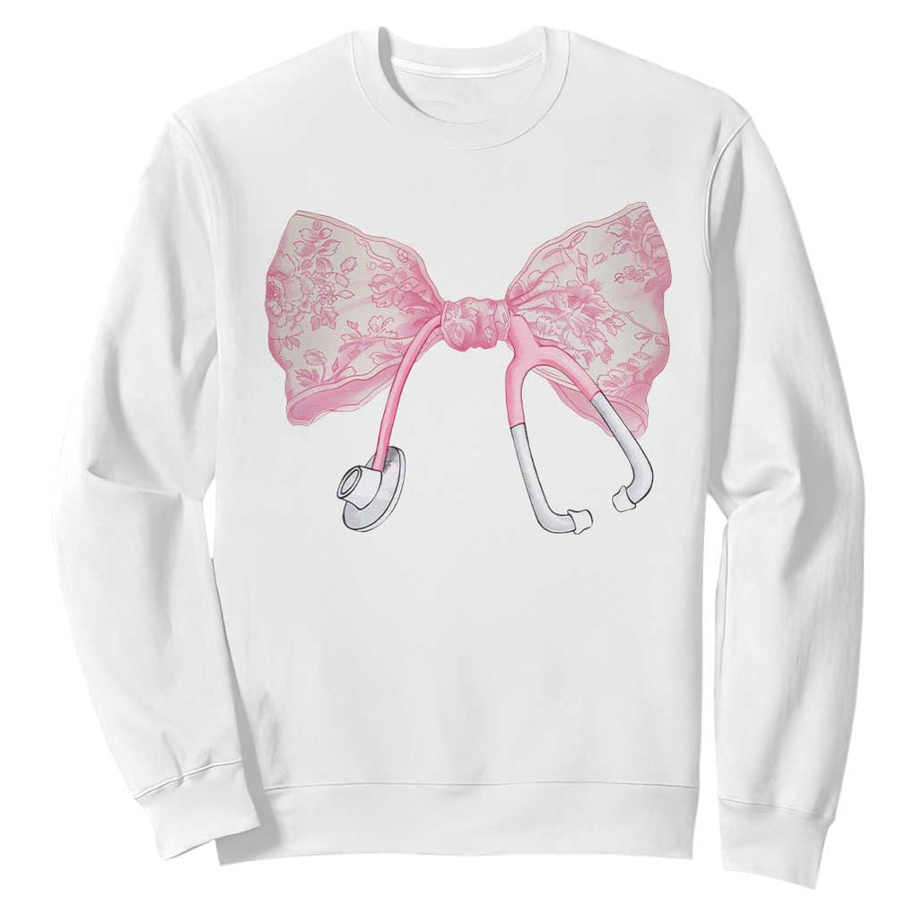 Pink Coquette Nurse Sweatshirt Toile de Jouy Stethoscope Bow TS10 White Print Your Wear