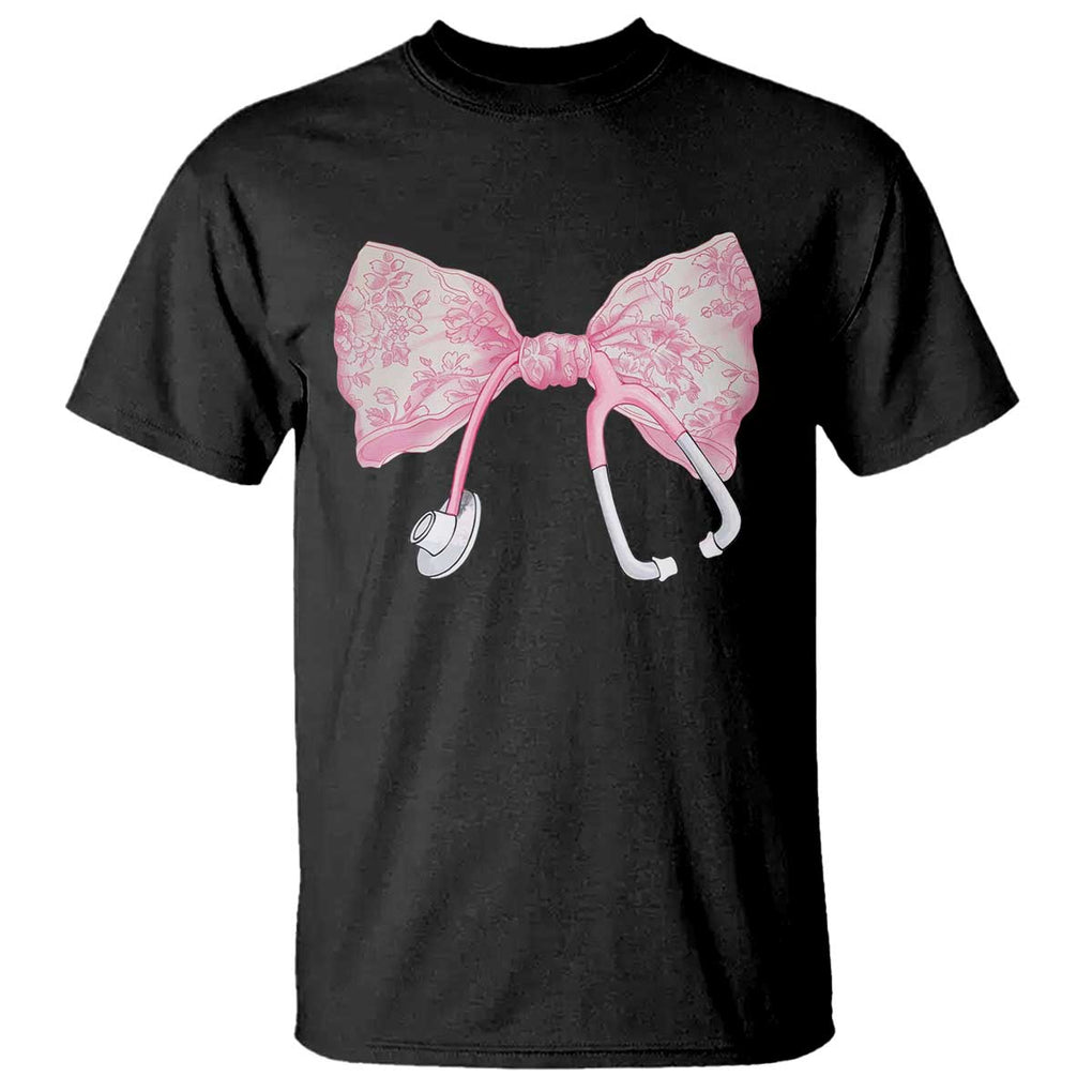 Pink Coquette Nurse T Shirt Toile de Jouy Stethoscope Bow TS10 Black Print Your Wear