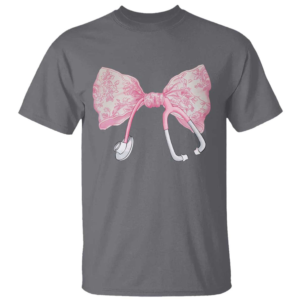 Pink Coquette Nurse T Shirt Toile de Jouy Stethoscope Bow TS10 Charcoal Print Your Wear