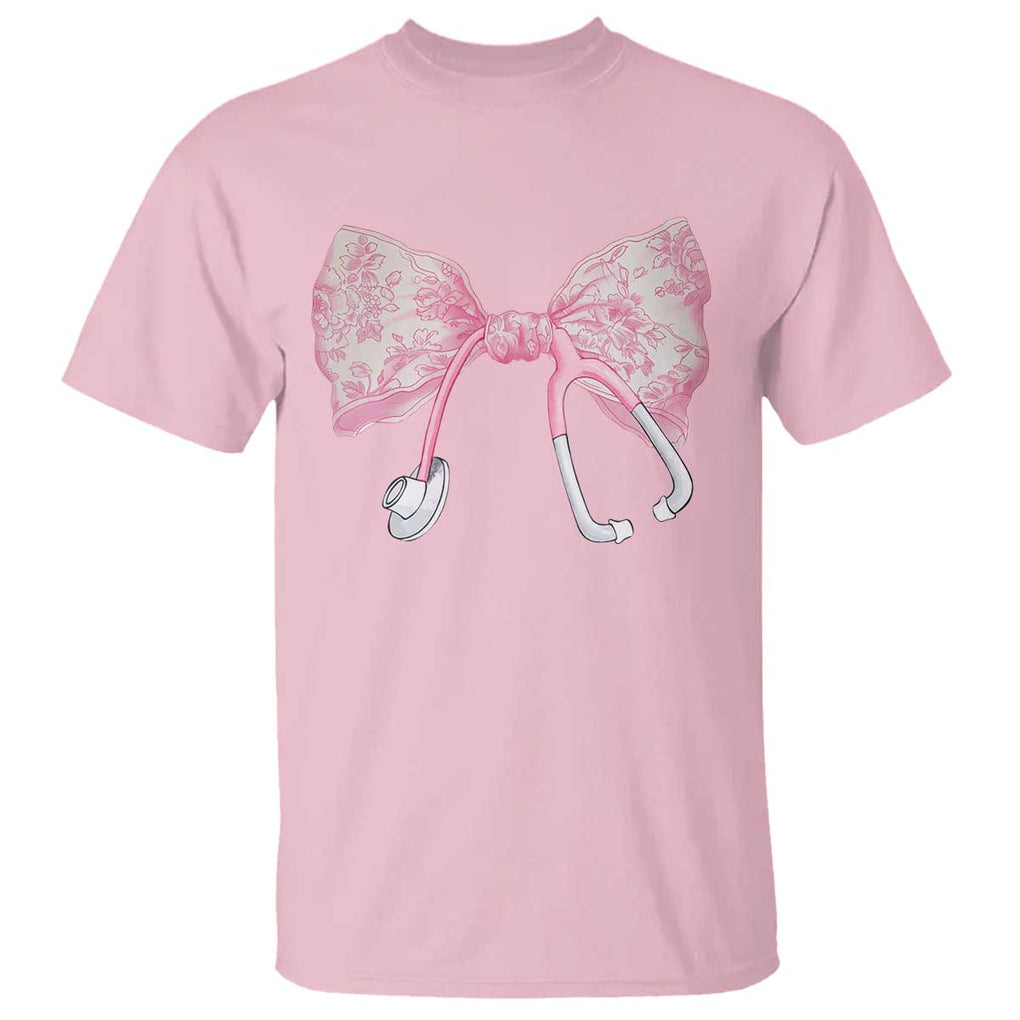Pink Coquette Nurse T Shirt Toile de Jouy Stethoscope Bow TS10 Light Pink Print Your Wear